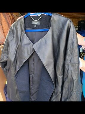 Talbots Black Leather Open-Front Jacket